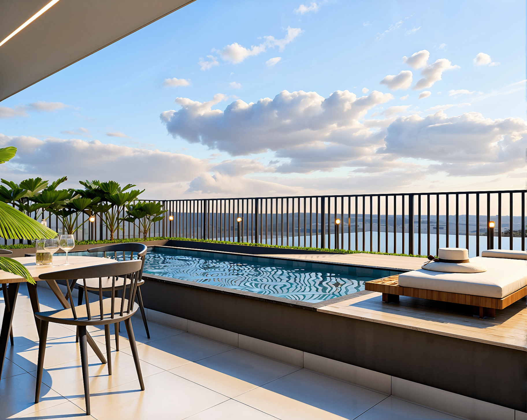 Piscina e deck do terraço com vista panorâmica